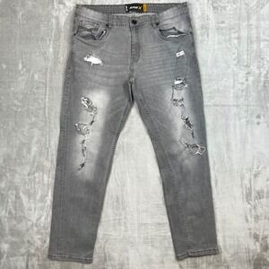 RAW X‎ Distressed Grey Skinny Fit Jeans Men Size 38x32 Ripped Denim Pants